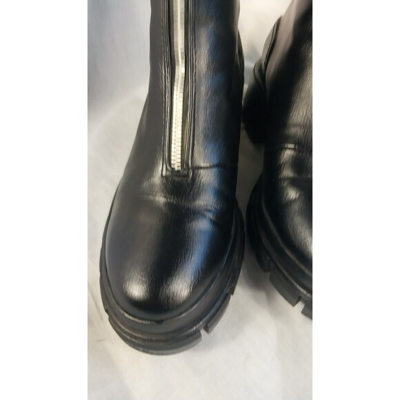 Womens Center Zip Boots Black Lug Chunky Heel Platform Mix No 6 Sasha Size 8 - Picture 6 of 10